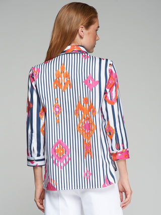 Vilagallo Ikat Striped Blouse Pink Blue Poline - MMJs Fashion