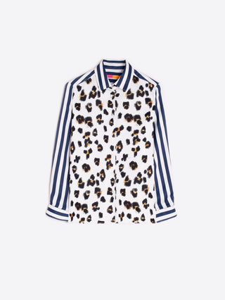 Vilagallo Leopard Flower & Stripe Blouse Blue Ivory Tea - MMJs Fashion