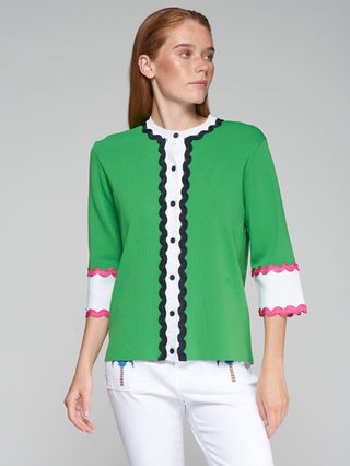 Vilagallo Rik Rak Trim Cardigan Green Ondulina - MMJs Fashion