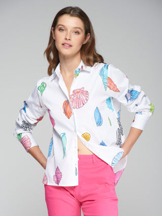 Vilagallo Shell Print Blouse White Pink Blue Isa - MMJs Fashion