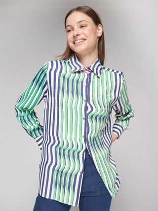 Vilagallo Striped Blouse Blue Green Pink Mariela - MMJs Fashion