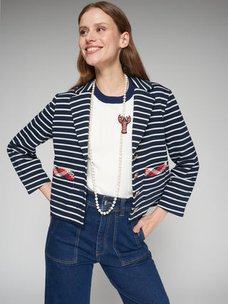 Vilagallo Striped Boxy Jacket Navy Blue Lola - MMJs Fashion