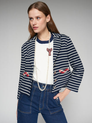 Vilagallo Striped Boxy Jacket Navy Blue Lola - MMJs Fashion