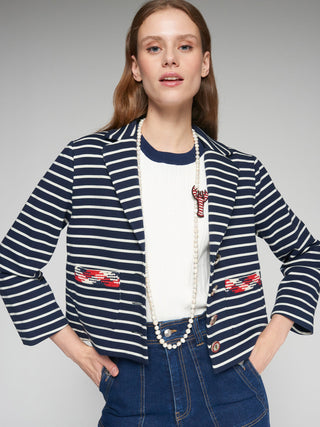 Vilagallo Striped Boxy Jacket Navy Blue Lola - MMJs Fashion