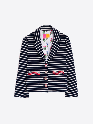 Vilagallo Striped Boxy Jacket Navy Blue Lola - MMJs Fashion