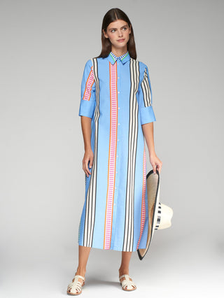 Vilagallo Striped Seersucker Midi Dress Blue Izzy - MMJs Fashion