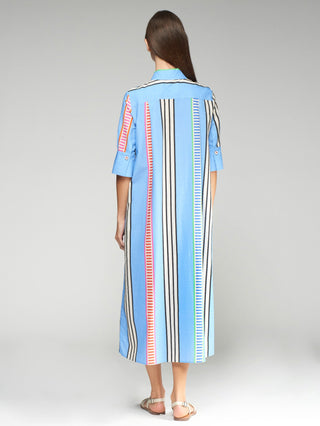 Vilagallo Striped Seersucker Midi Dress Blue Izzy - MMJs Fashion