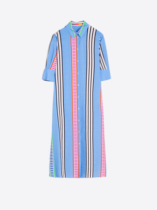 Vilagallo Striped Seersucker Midi Dress Blue Izzy - MMJs Fashion