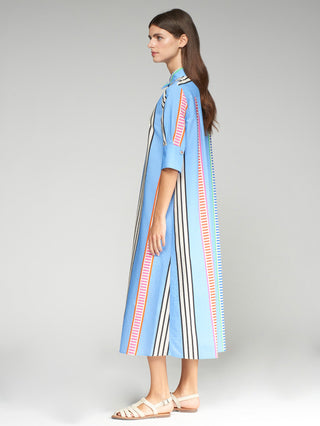 Vilagallo Striped Seersucker Midi Dress Blue Izzy - MMJs Fashion