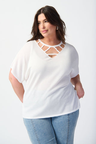 Joseph Ribkoff Cut-Out Neckline Top in Ivory - MMJs Fashion