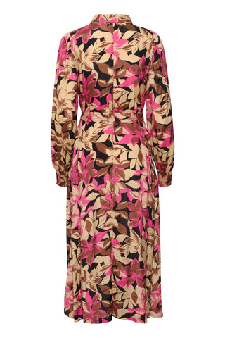 Kaffe Dress Pink Brown Beige Floral Print - MMJs Fashion