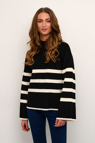 Kaffe Jumper Black Cream Stripe - MMJs Fashion