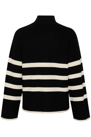 Kaffe Jumper Black Cream Stripe - MMJs Fashion