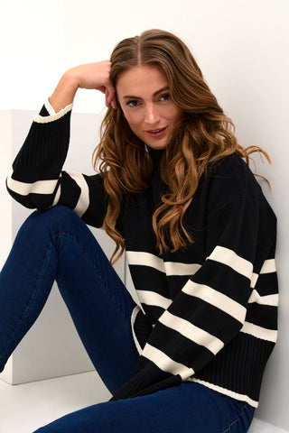 Kaffe Jumper Black Cream Stripe - MMJs Fashion