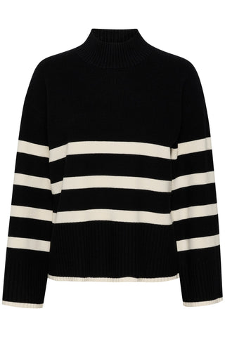 Kaffe Jumper Black Cream Stripe - MMJs Fashion