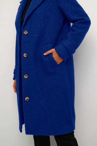 Kaffe Knee Length Coat Electric Blue - MMJs Fashion