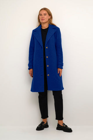 Kaffe Knee Length Coat Electric Blue - MMJs Fashion