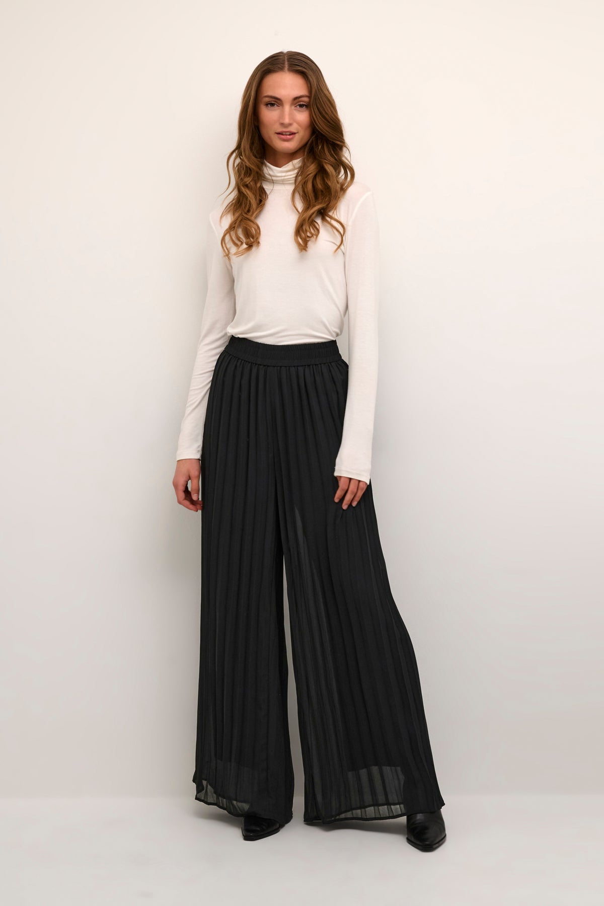 Sheer Pleated Wide Leg Pants