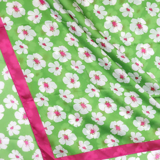 POM Silky Green Floral Print Scarf with Pink Border - MMJs Fashion