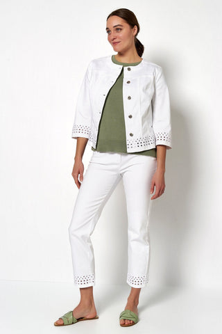 Toni White Collarless Denim Jacket Joy - MMJs Fashion